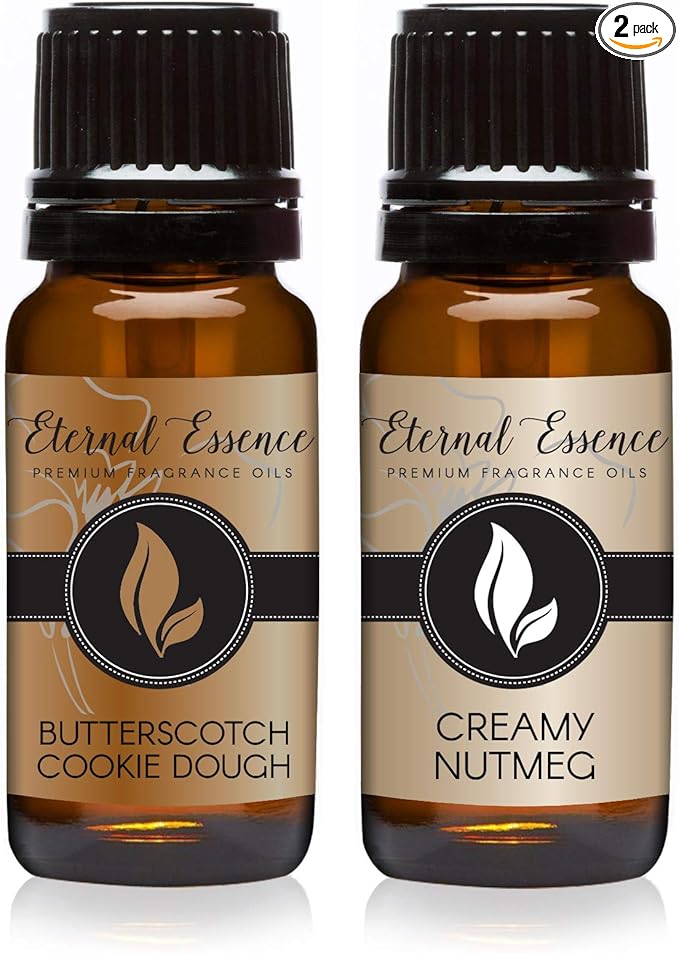 Eternal Essence Oils 2 Pack 10ml Premium Fragrance Oil - Butterscotch Cookie Dough & Creamy Nutmeg - for Candle, Soap Making, Aromatherapy, Diffusers, Home Care, & Humidifiers