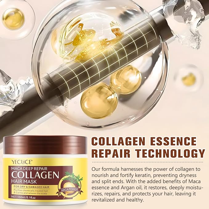 Hair Treatment Mask, Deep Repair Conditioning Collagen Hair Mask, Argan Oil Collagen Hair Mask for Dry Damaged Hair, Safe and Nourishing Formula For All Hair Types
