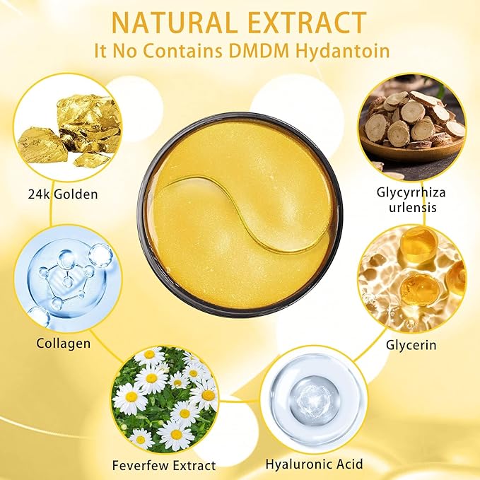 24K Gold Under Eye Patches Gel Eye Pad Hot Cold Eye Mask,Eye Masks Skincare for Removing Dark Circles and Puffiness,Reduce Wrinkles,Eye Bags and Fine Lines (68 Pcs