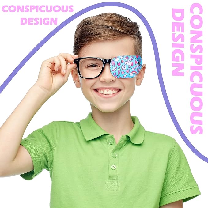 Newcotte 12 Pcs Eye Patch for Kids Toddler Reusable Adjustable Girls Boys Eyepatch for Glasses Left or Right Eye Patch, Assorted Patterns(Graceful)