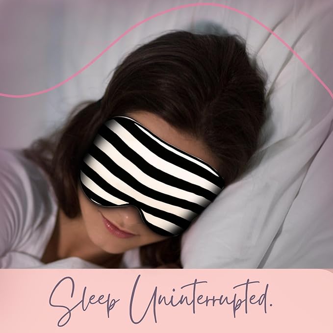 CELESTIAL SILK Mulberry Silk Sleep Eye Mask with Adjustable Elastic Strap (Adjustable, Black/White Stripe)