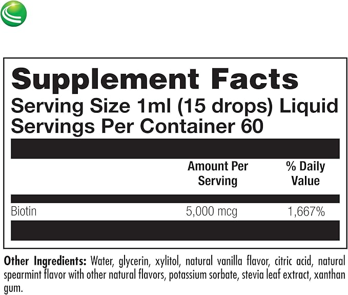 Nutra BioGenesis Biotin 5000 - Liquid Vitamin B Biotin Drops for Skin, Hair, Adrenal & Immune Health- 2 Oz