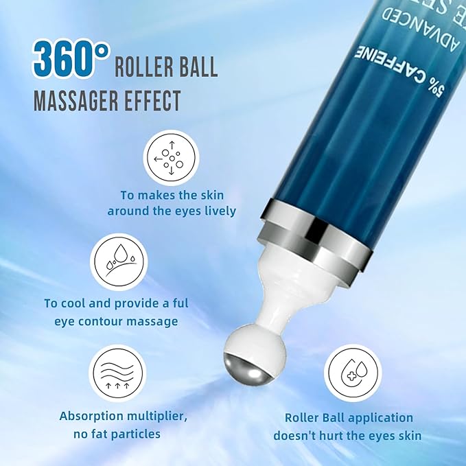 5% Caffeine Eye Cream & Under Eye Serum for Dark Circles and Wrinkles, Under Eye Bags Treatment, Anti-Aging Caffeine Eye Serum with Hyaluronic Acid and Niacinamide, 360° Eye Roller Massage(20ML)