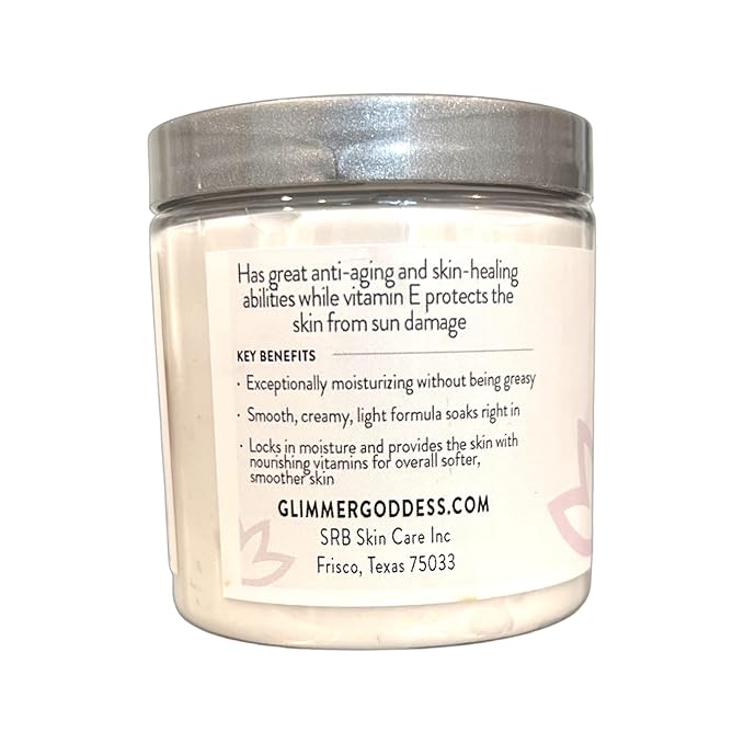 GLIMMER GODDESS Organic Vegan Whipped Coconut Oil & Vitamin E Body Butter With Lavender Lemon, Moisturizing, Anti-aging, Skin Repairing, 8 oz.