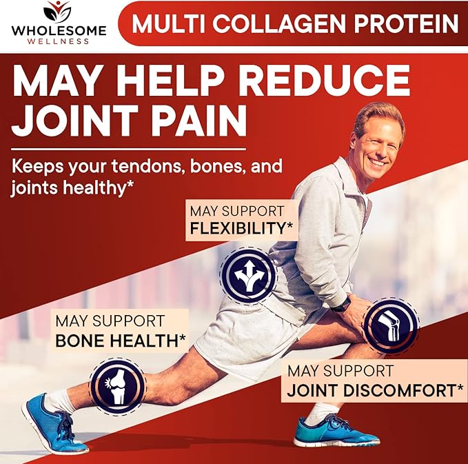 Wholesome Wellness Multi Collagen Protein Powder Hydrolyzed (Type I II III V X) Grass-Fed All-in-One Super Bone Broth + Peptides - Premium Blend of Beef, Chicken, Wild Fish, Eggshell, 58 Servings