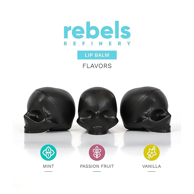 Rebels Refinery 3-Piece Skull-Shaped Lip Balm Bundle - Black - Mint, Vanilla & Passion Fruit