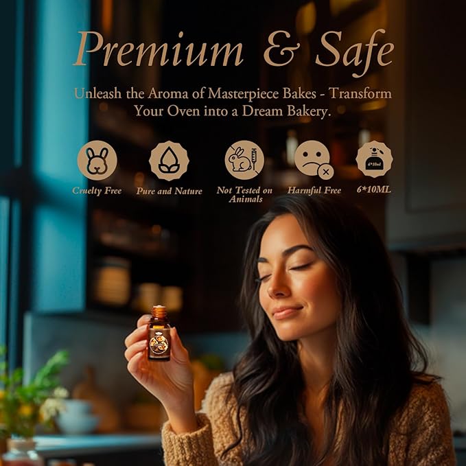 Bakery Essential Oils Set, Fragrance Oil for Diffusers for home, Candle Making, Aromatherapy Scented Oils Gift for Mom, Women - Vanilla Bean, Cookies, Chocolate Crepes, Cupcakes, Cinnamon Rolls, Bread