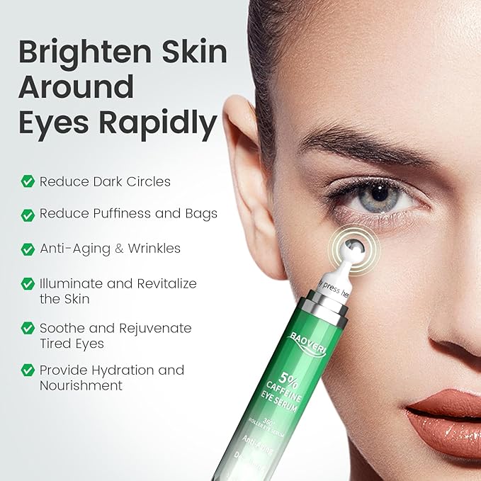 BAOVERI 5% Caffeine Eye Serum. Caffeine Eye Cream with 360° Massage Ball Reduce Wrinkles and Fine Lines, Bags under eyes