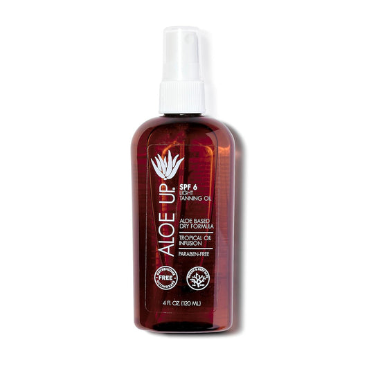 Aloe Up Light Tanning Oil With SPF 6 Sunscreen - Body and Face Tanning for Outdoor Sun - With Pure Aloe Vera Oil and Natural Oils - Absorbs Quickly - Reef Friendly - Fresh Tropical Scent - 4 Oz