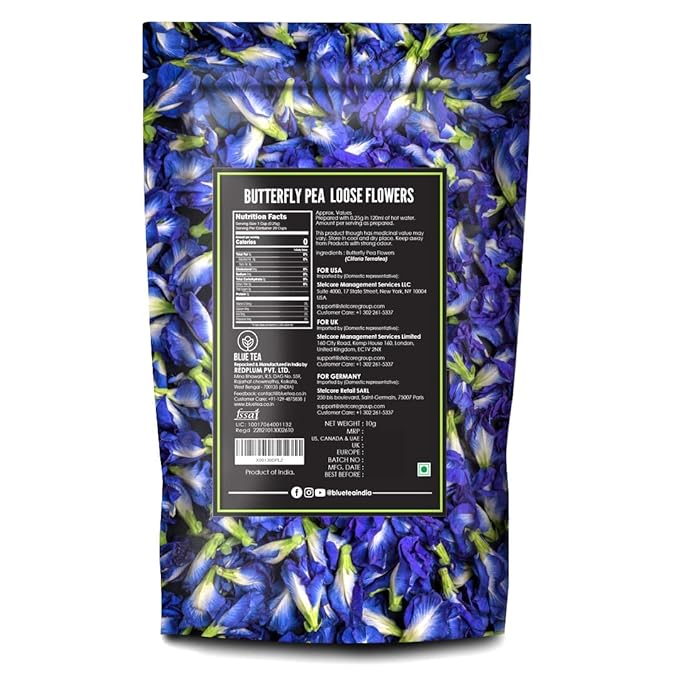 BLUE TEA - Butterfly Pea Flower Tea - 0.35 Oz (20+ Cups) Loose | ANTIOXIDANT RICH | Caffeine Free - Detox Tea - Flower Based - Herbal Tea - Non-Bitter - Vegan - Non-GMO | Zipper Pouch