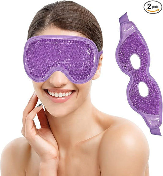 Ice Pack for Eyes - 2 Pcs Reusable Hot Cold Compress Gel Bead Cooling Mask for Puffiness, Dark Circles, Bags, Dry Eyes, Headaches, Migraines, Stress Relief (Purple)