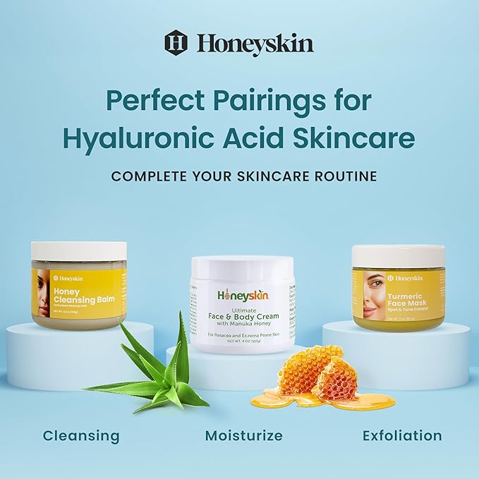 Honeyskin - Hyaluronic Acid Serum for Face with Vitamin E Oil for Skin - Anti-Aging and Hydrating Face, Hydration Moisturizer with B5 - Non-Greasy, Paraben Free, Wrinkle Reducing Serum - (2oz)