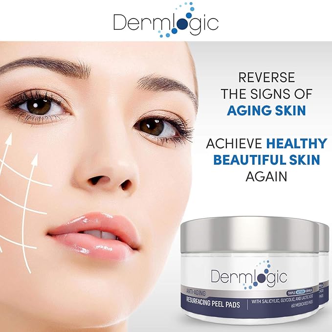Anti Aging Resurfacing Peel Pads - Contains Salicylic, Glycolic, & Lactic for Face & Body. Includes Hyaluronic, & Witch Hazel, Green Tea & Aloe Vera. Exfoliates to Correct Dark Spots & Scars. 