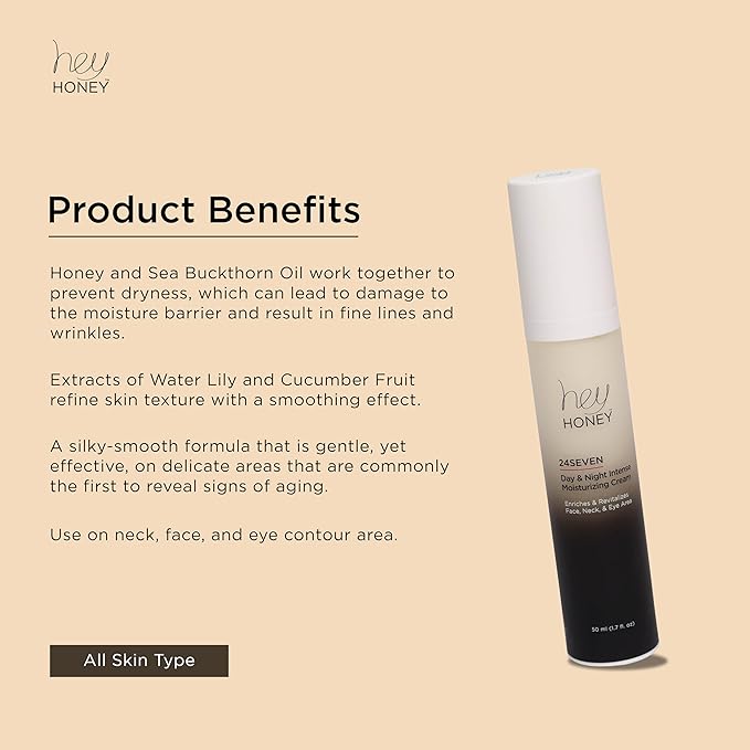 Hey Honey 24Seven Honey Day and Night Moisturizing Cream For Face, Neck & Eye Area | Rich Pro-Beautiful-Aging Intensely Hydrate and Reduce The Appearance Of Fine Lines and Wrinkles | 1.7 Oz