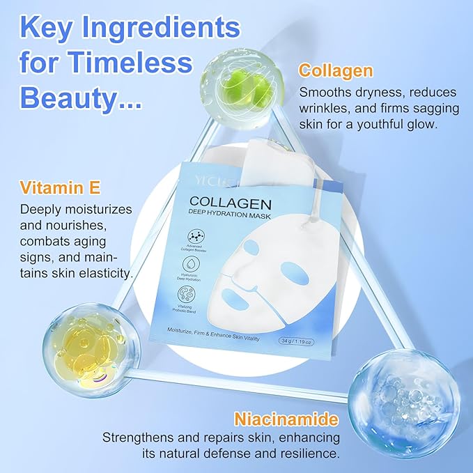 Collagen Face Mask, Deep Collagen Mask Overnight, Anti-Wrinkle Lifting Face Masks Skincare, Hydrating Face Masks Overnight Face Mask Collagen Face Mask for Women, Facial Masks for All Skin Types 6PCS