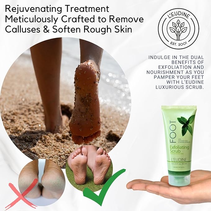 L'EUDINE Pedicure Scrub Exfoliator 2 Fl Oz - Exfoliating Foot Scrub for Callus Removal - Feet Scrubber Dead Skin Remover - Pedi Feet Scrub - Foot Scrubber Dead Skin Exfoliator