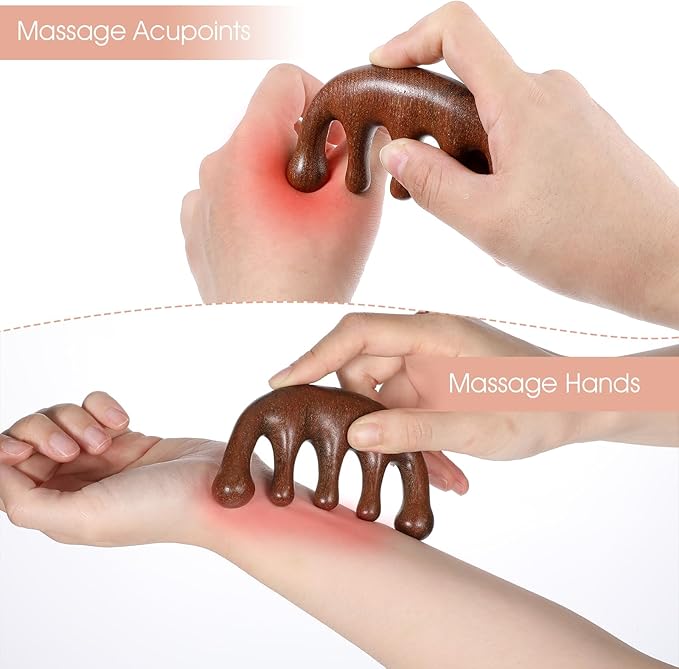 Scalp Massage Comb 2PCs, Wooden Wide Tooth Loc Comb, Natural Sandalwood Head Massager Tool, Hair Growth Scalp Massage Comb for Women Men, Meridian Comb for Head