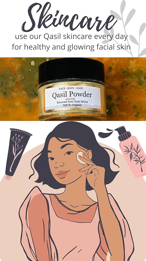 Qasil Powder, Ancient Remedy, Natural Cleanser, Deep cleansing Mask for Hair, Body and Face, Helps with Acne and pimples, Brightens the Skin