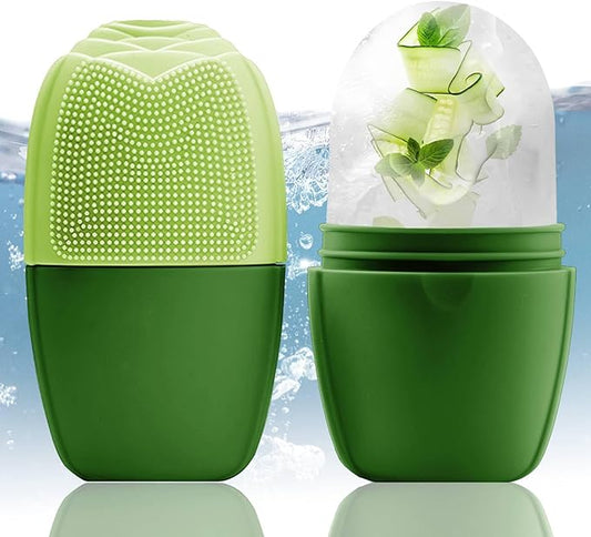 XHJRI Ice Face Roller Massager,Ice Cube Roller for Face, Eyes and Neck Naturally Conditioning and Skin Care,De-Puff Eye Bags,Reduce Migraine Pain,Reusable Massage Silicone Ice Mold (New Green)