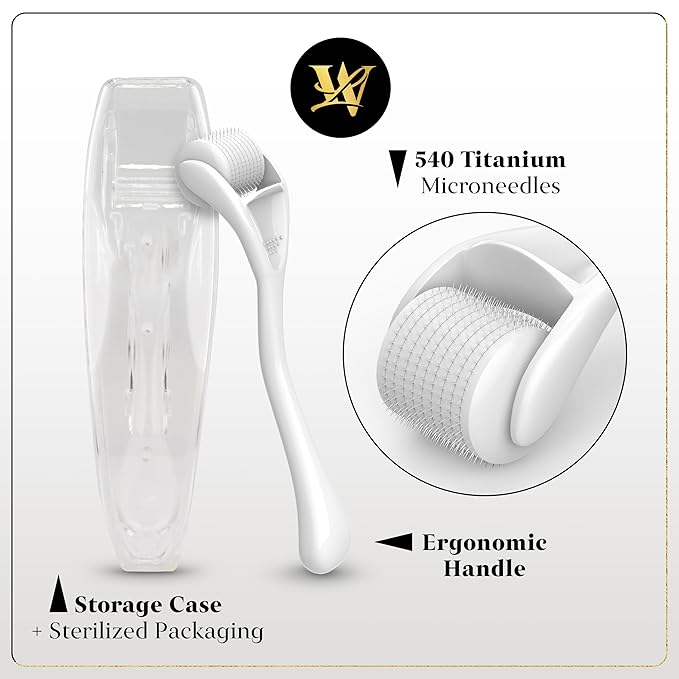 Derma Roller for Skin, Hair & Beard – Women and Men Titanium Microneedling Roller for Face & Scalp, Safe & Easy to Use 0.25mm - White