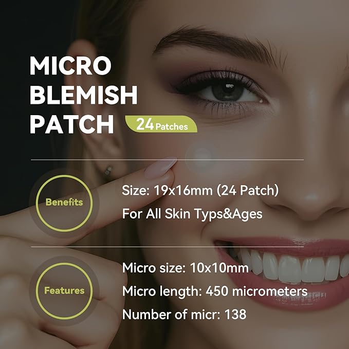 Micro Hydrocolloid Patch 24 Counts, Day & Night Clear Treatment Spot Remover Pimple Stickers, Spot Dots for Face Zit Patches