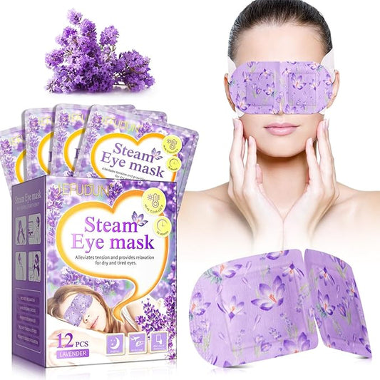 Steam Eye Mask, 12 Pack Lavender Heated Eye Masks, Disposable Moist Heat Compress for Dry Eyes, Warm Sleep Eye Mask for Puffy Eyes and Relief Eye Fatigue