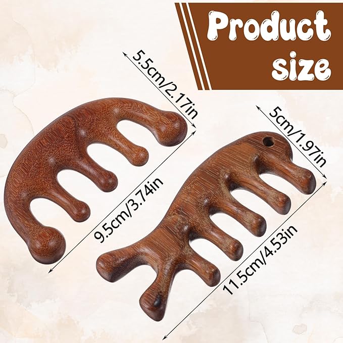 2pcs Wooden Scalp Massager Comb, Scalp Comb Tool for Dandruff Removal Head Neck Shoulders Hands Arms - Muscle Pressure Release Massage Brush