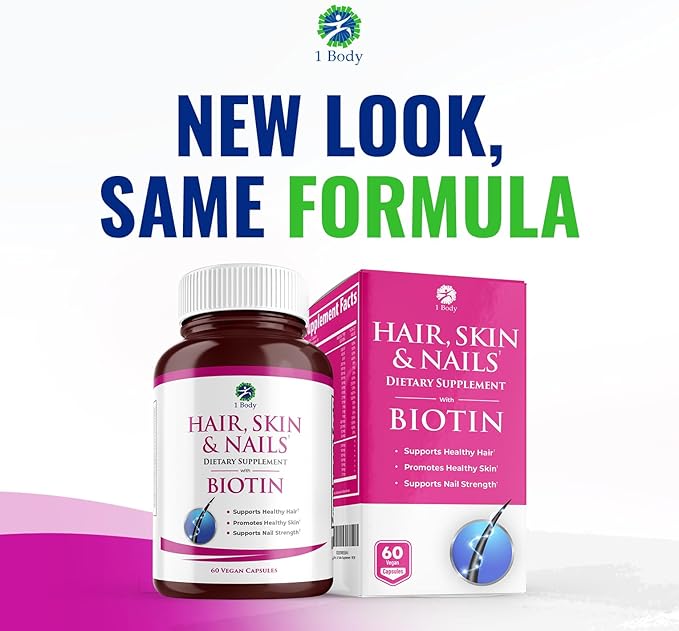 Hair, Skin and Nails Vitamin Supplement with Biotin, Each Bottle Contains 26 Essential Vitamins, 3 Bottle Pack, Growth Formula for Men and Women