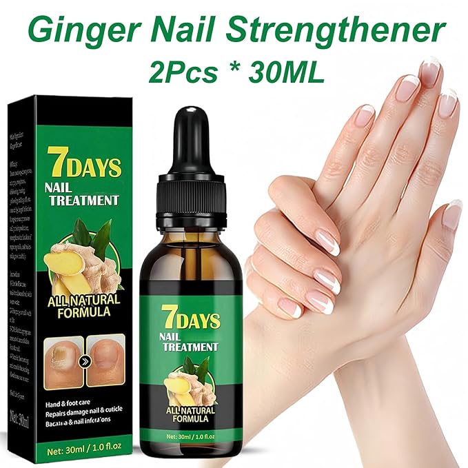 2Pcs Ginger Nail Strengthener for Damaged Nails, Hand and Foot Nail Growth Serum Kit, Ginger Nail Serum for Cracked Nails, Hand & Foot Strengthener Set, Fingernail Repair for Split, 30ML Each