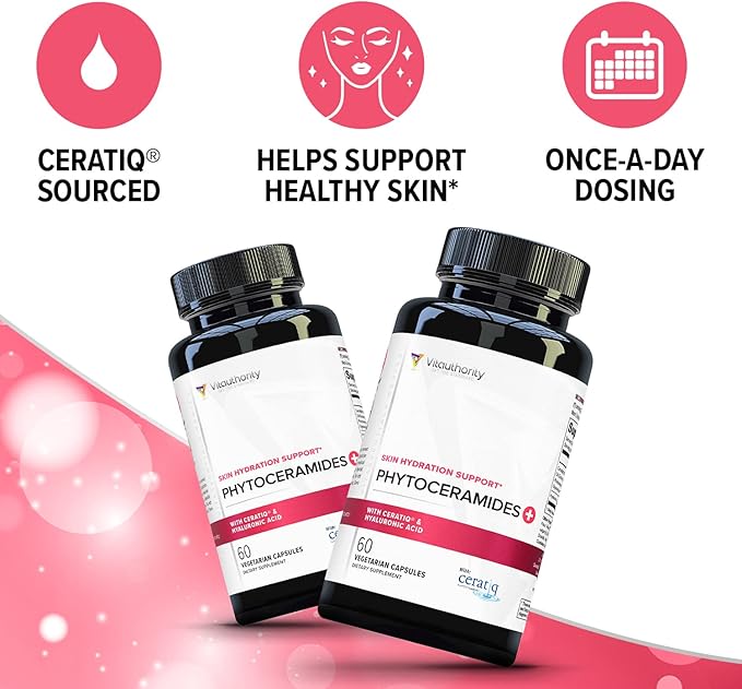 Hydrating Anti Aging Phytoceramides Supplement - Clinically Proven Ceratiq Ceramides with Hyaluronic Acid 700mg - Skin Barrier Repair Itchy Dry Skin Supplement for Women