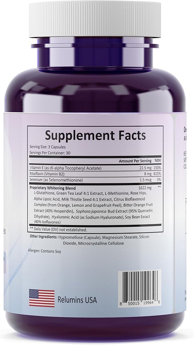 Relumins L-Glutathione Complex 1650mg - Antioxidant Support with Alpha Lipoic Acid, NAC, L-Methionine, Vitamin E - Halal & cGMP Certified, Skin Health Supplement - 90 Vegetarian Capsules x 5 Bottles