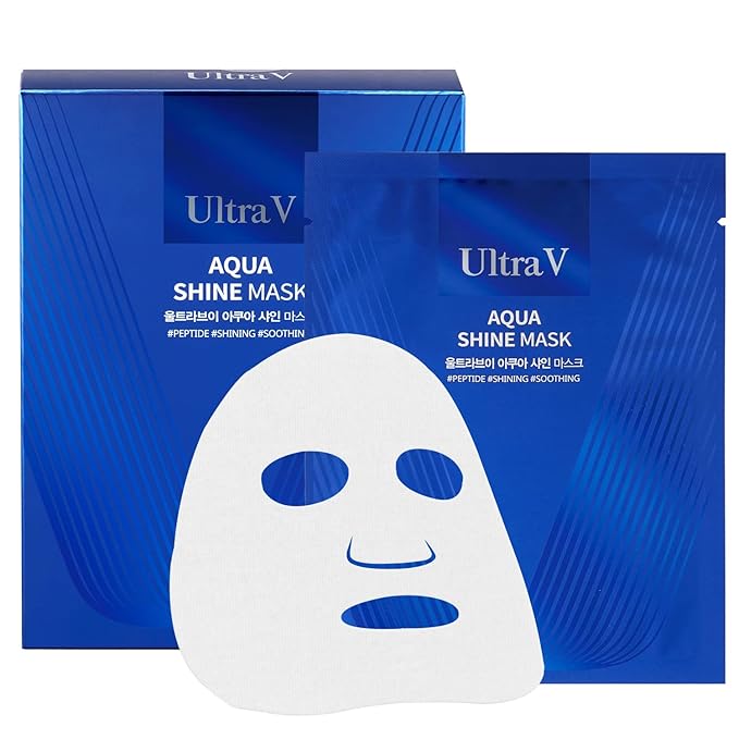 ULTRAV Idebenone Anti Aging Facial Mask Sheet – Antioxidant, Deep Moisturizing – Hypoallergenic Tencel Sheet - Aqua Shine Mask 10 Sheets
