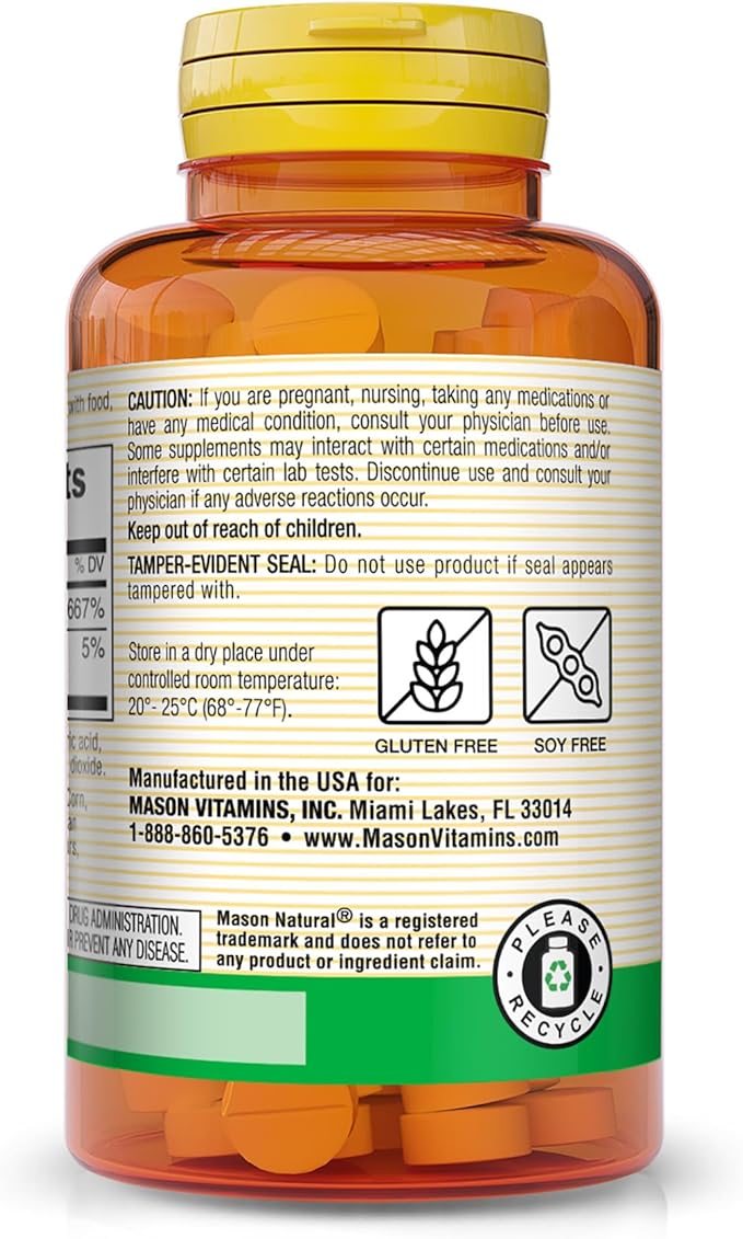 MASON NATURAL 800 Mcg Tablets, Dietary Supplement, Support and Strengthens Healthy Hair and Nails Biotin, 60 Count, Pack of 3