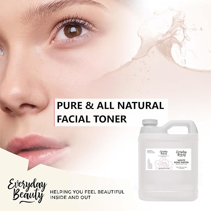 White Rose Water Facial Toner - 32oz Bulk Alcohol-Free Vegan All Natural Refreshing for Face and Hair - Uplifts, Calming & Soothing for All Skin Types