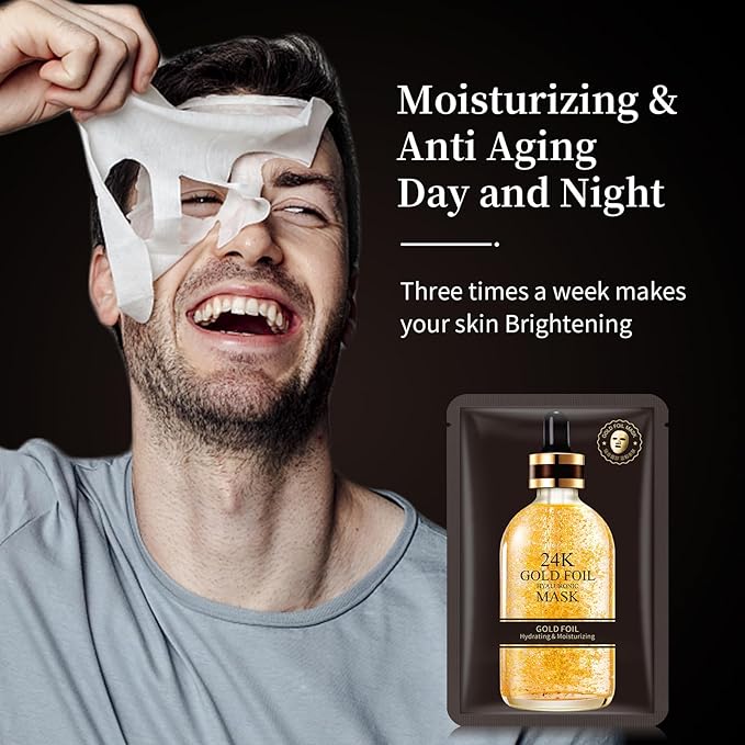 Face Masks Skincare Sheet Hydrating Face Mask 24k Gold Moisturizing Face Mask Sheet Masks Facial Anti-aging Skincare Sheet Hydration Face Mask Pack Facial Mask Sheet for Wrinkle Fine Lines Pack of 10