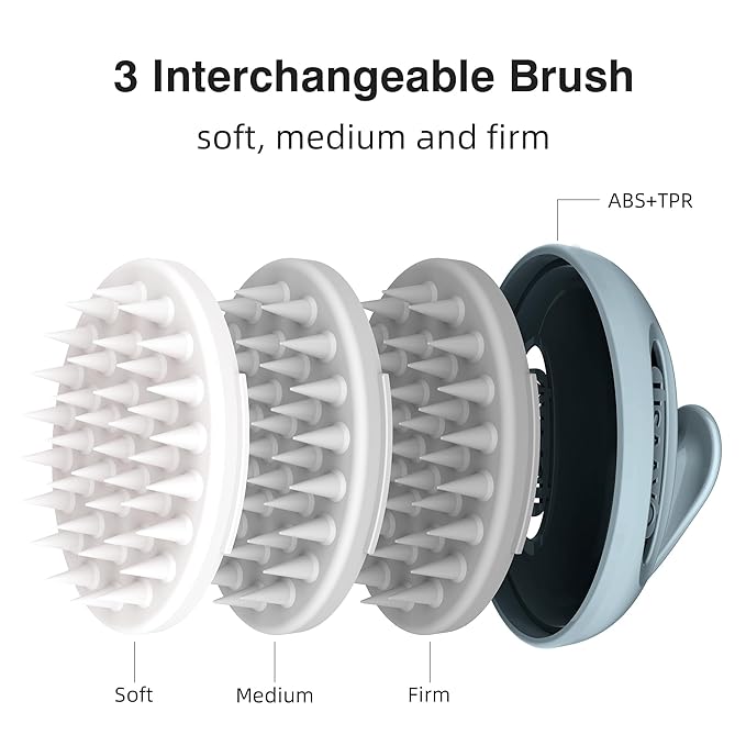 Hair Massager Scalp 3 in1 Scalp Scrubber Silicone Scalp Massager with Three Bristles-Soft, Scalp Scrubber，Medium and Hard Brush for Men Women and Pets,Grey