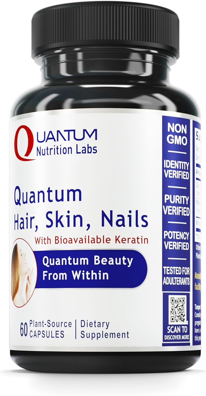 Quantum Nutrition Labs Hair Skin and Nails - Keratin Supplement, Hair Growth Supplement for Women & Men with Magnesium, Calcium, Beauty from Within for Hair, Skin and Nails - 60 Vegetarian Capsules