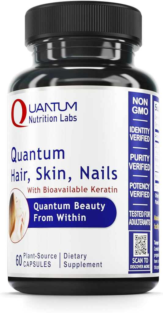Quantum Nutrition Labs Hair Skin and Nails - Keratin Supplement, Hair Growth Supplement for Women & Men with Magnesium, Calcium, Beauty from Within for Hair, Skin and Nails - 60 Vegetarian Capsules