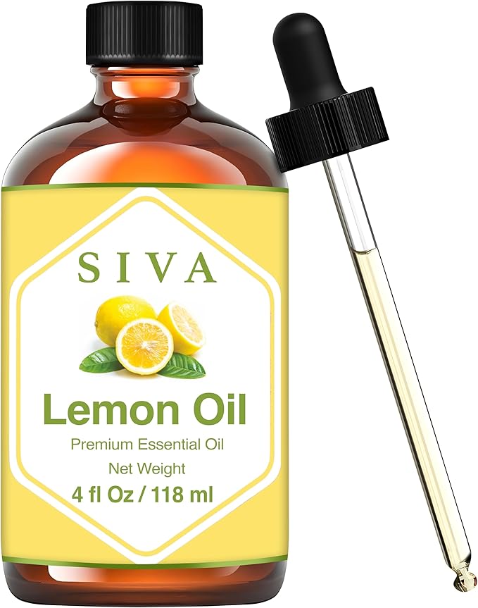 SIVA Lemon Essential Oil - 4 Fl Oz – Natural Lemon Oil - for Diffuser, Face, Skin Care, Aromatherapy, Hair Care, Scalp and Body Massage - with Dropper