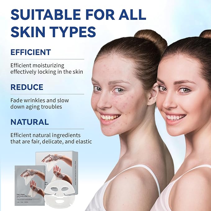 Deep Collagen Anti Wrinkle Lifting Mask, Collagen Mask, Deep Hydrating Firming Overnight Hydrogel Mask, Pore Minimizing, Elasticity Improvement(5PCS)