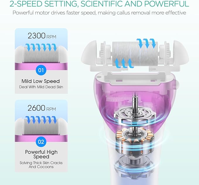 VOYOR Electric Foot Callus Remover Rechargeable Foot File Waterproof Pedicure Tools, Professional Callus Remover for Feet 3 Roller Heads Foot Scrubber Electric Foot Grinder CR300 (Purple)