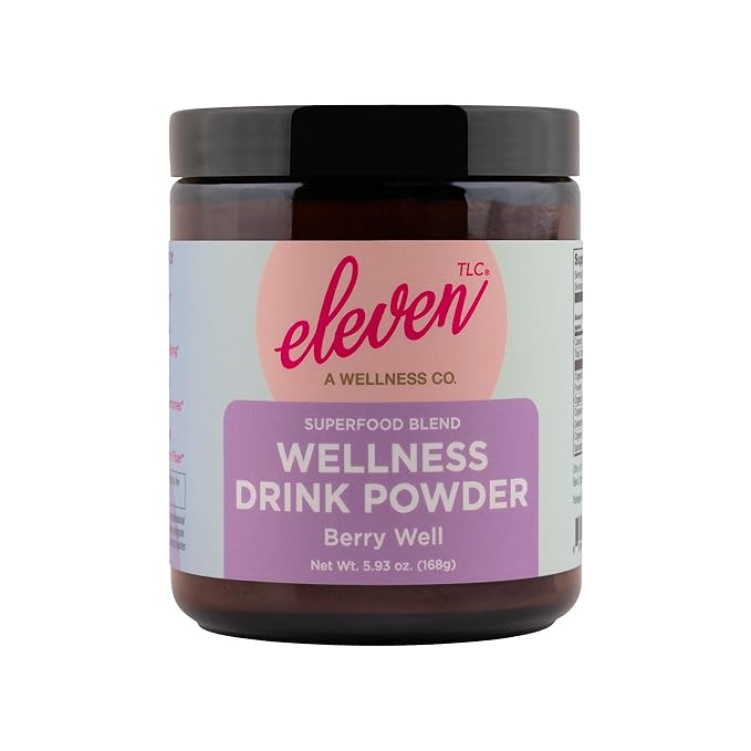 Eleven TLC, Berry Well Superfood Drink Mix, Lattes, Smoothies, Refreshers, Tea, Superfood Berry Antioxidant Support with Blue Butterfly Pea Flower, BlueSpirulina, Maca, Inulin Pre-Biotic, 21 Servings