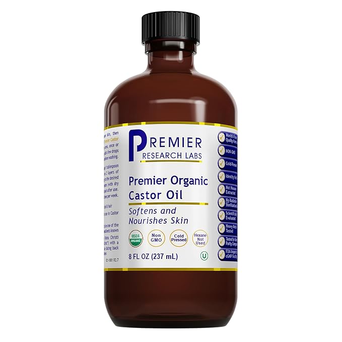 Premier Research Labs Castor Oil - Cold Pressed & Hexane-Free Castor Oil - Body Oil for Dry Skin & Hair - Castor Oil for Body Moisturizer - Pure Vegan & Non-GMO - 8 fl oz