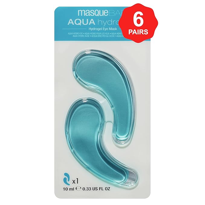 masque BAR Hydrogel Aqua Eye Patches (6 Pairs) with Hyaluronic Acid and Collagen, Korean Under Eye Skincare Treatment, Moisturize & Hydrate Skin Around Eyes, Reduce Fine Lines, Wrinkles