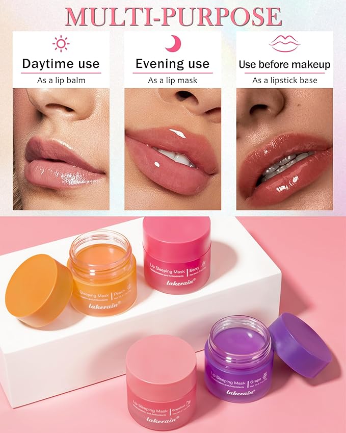 Sleeping Lip Mask, Overnight Hydrating & Prevention Dry and Cracked Lips Scrubs Exfoliator & Moisturizer, Ultra-Nourishing Lip Sleeping Mask with Wand, Lips Care Therapy Treatment for Women-02#Berry