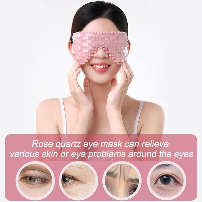 ideayard Rose Quartz Eye Mask, Cooling Eye Mask 100% All Natural Crystal Mask for Facial Puffy Eyes Reusable
