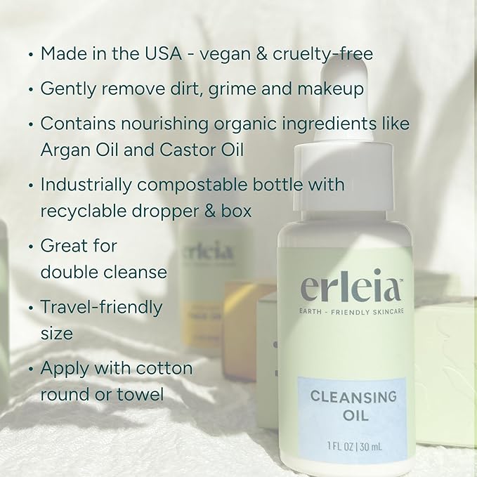 Cleansing Oil, Natural Face Cleanser, Makeup Remover, Nourishing Oils, Vegan, Cruelty-Free, Sustainably-Sourced Ingredients, Compostable Bottle