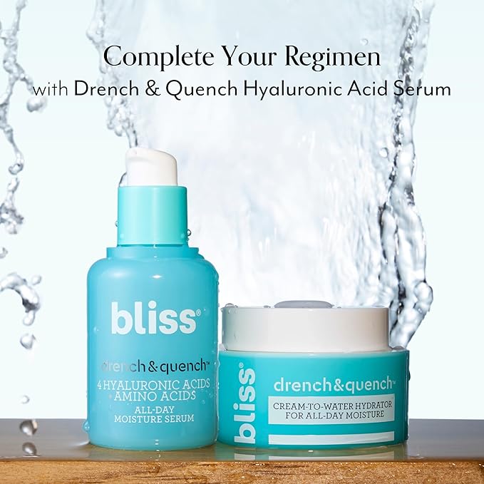 Bliss Drench & Quench Hyaluronic Acid Moisturizer | Cream to Water Face Cream| Deep Hydration, Plumps Skin | Clean Vegan & Cruelty Free 1.7 fl oz