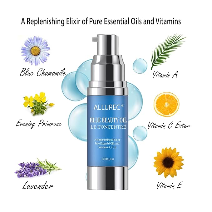 AllureC® Blue Beauty Oil Luxury Beauty Facial Moisturzing Oil for Face Lips Dry Skin Midnight Recovery Essential Oil Concentrate