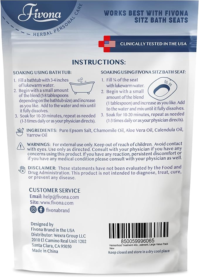 Hemorrhoid Treatment 40oz Sitz Bath Salts Postpartum Soaking Blend Epsom Salt Soak with All Natural Oils for Self Care Bartholin Cyst Treatment, Large Value Pack